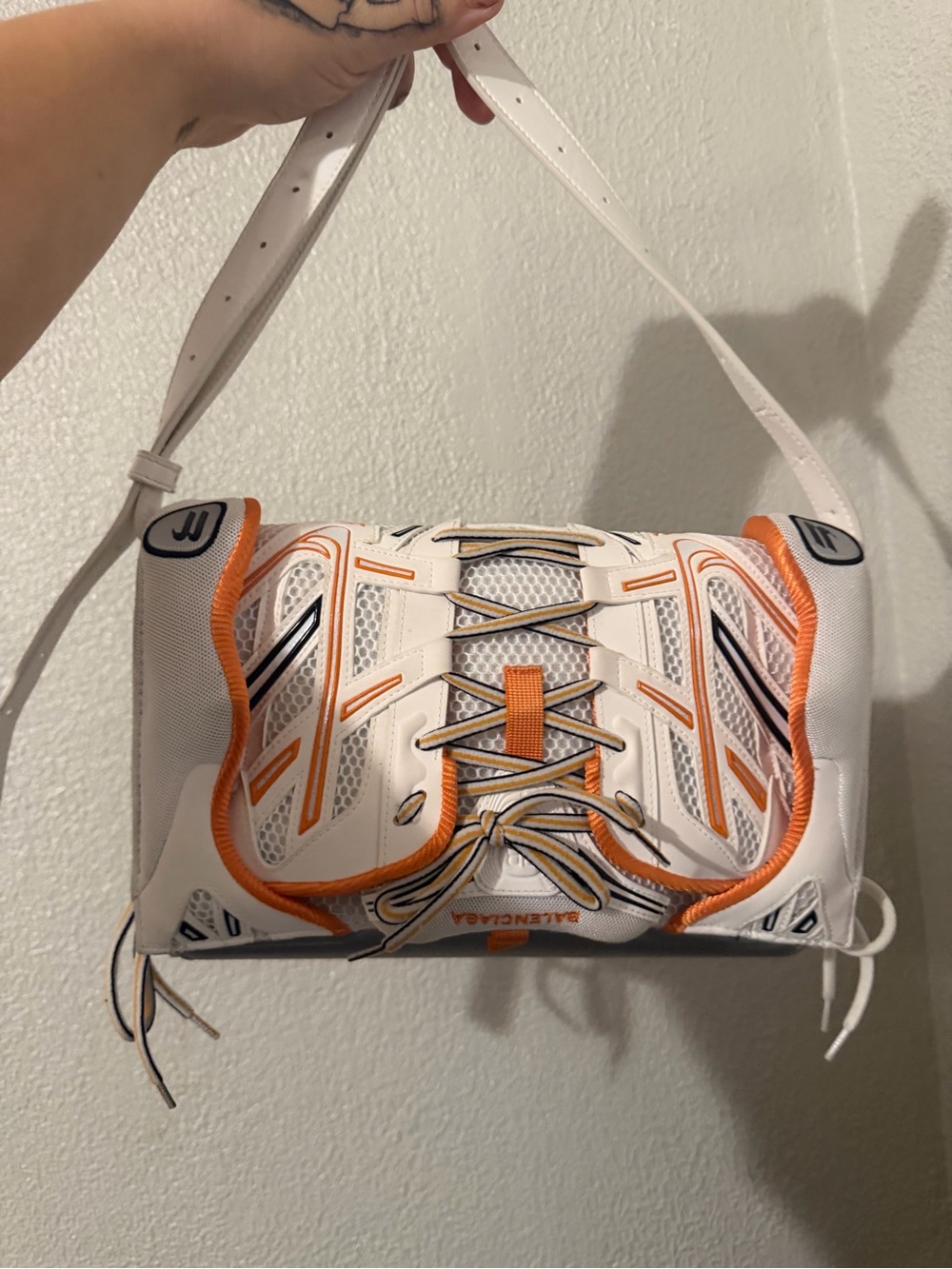 Balenciaga White & Orange Sneaker Shoulder Bag